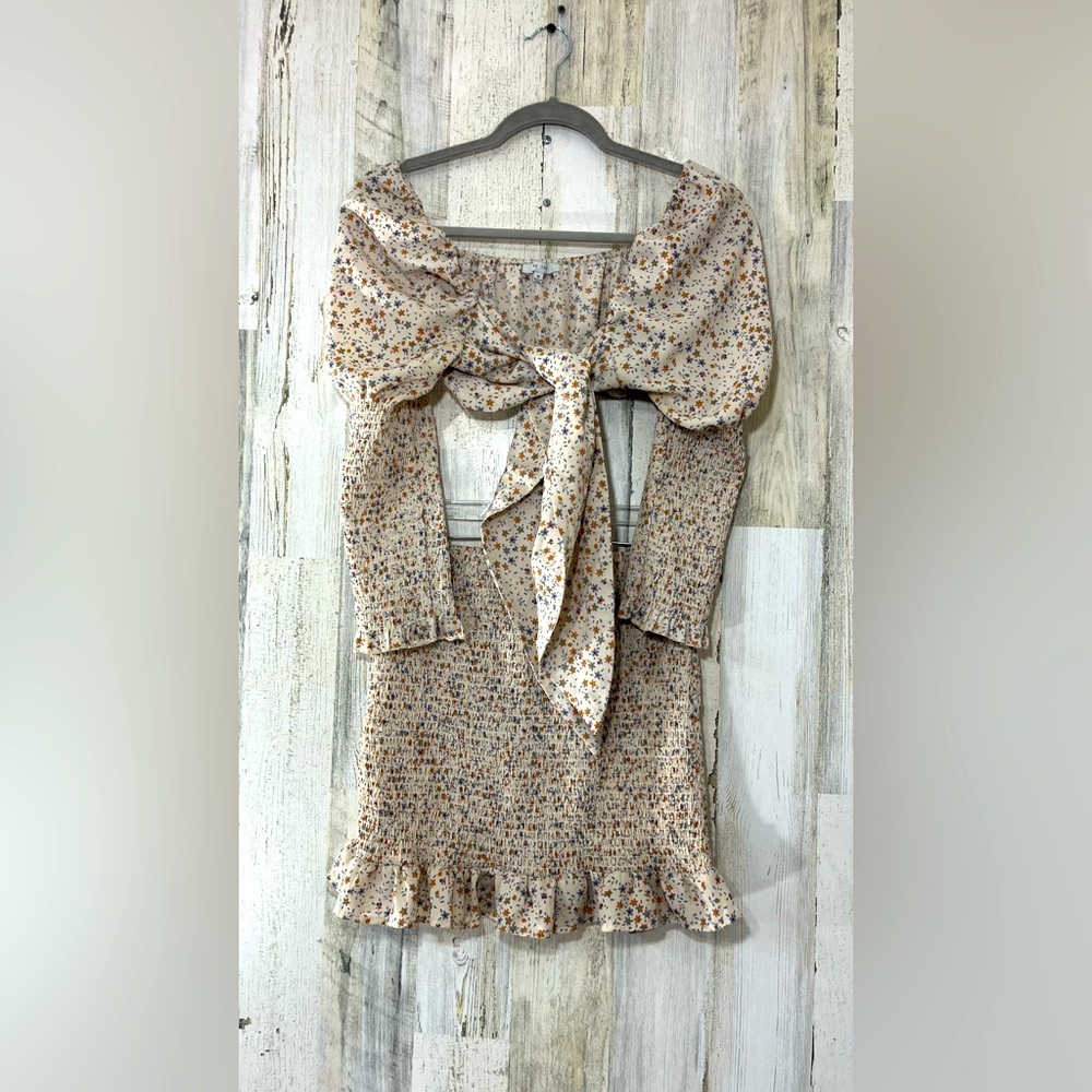 LOVE TREE Cropped Tie Top with Smocked Ruffle Mini Skirt Size Medium 2 Piece
